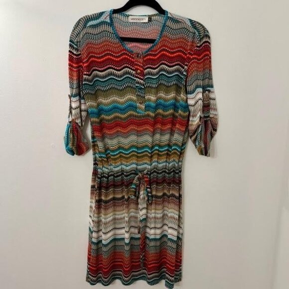 VeronicaM Retro‎ Aztec Dress Sz S Drop Tie Waist Boho Comfort 3/4 Length Sleeve - Picture 2 of 9